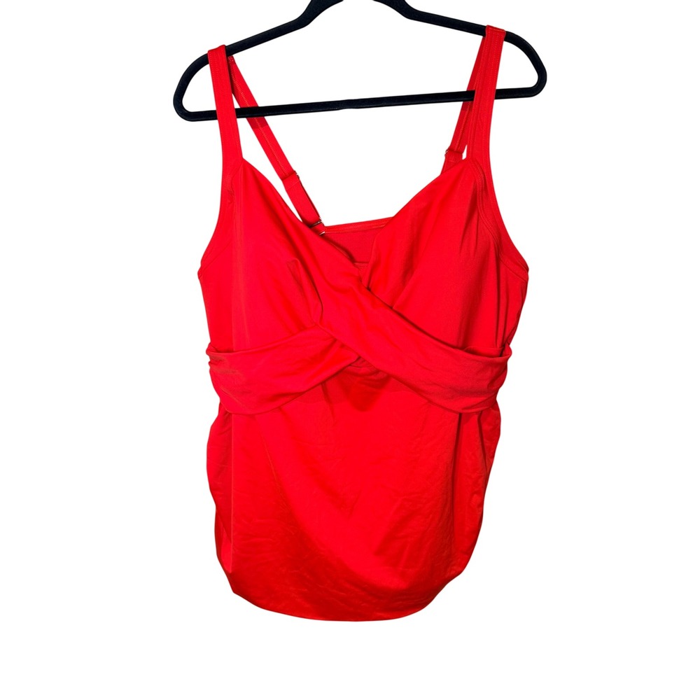 Lands End NWT V-Neck Wrap Underwire Tankini Top Red Plus Size 26W